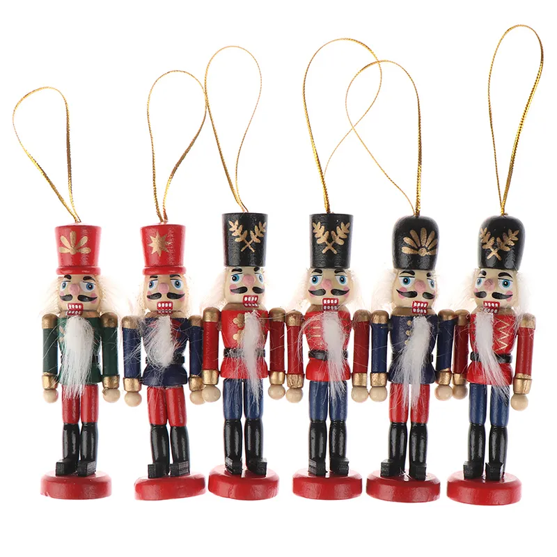 Año 10 cm Cascanueces de madera Muñeca Soldado Títere Navidad Niños Regalos Árbol Colgante Adornos Decoración Y201020