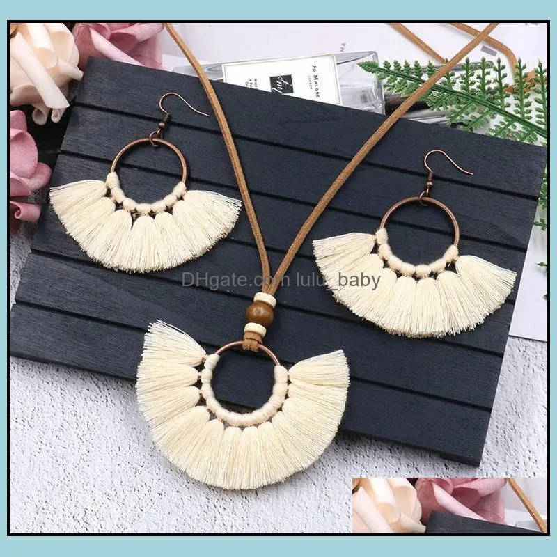 NEW Retro Tassel Earrings Necklace Set Handmade Multi Colors Bohemia Women Ethnic Circle Tassel Jewelry Set Epacket free