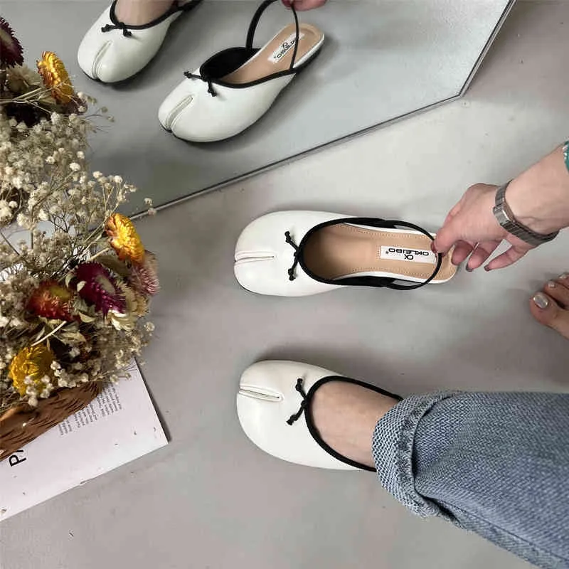 Bailamos Tabi Ninja Women Shoes Split Toe Flats Ballet Shoes Woman Slip On Loafers Soft Bottom Moccasins Bow-Tie Ballerina Shoes Y220628