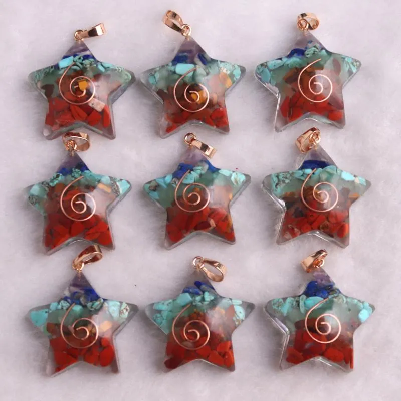 Pendant Necklaces 24pcs Moon Star Necklace Pendants Natural Stone Resin Orgone Healing Pendulum Factory Outlet Wholesales