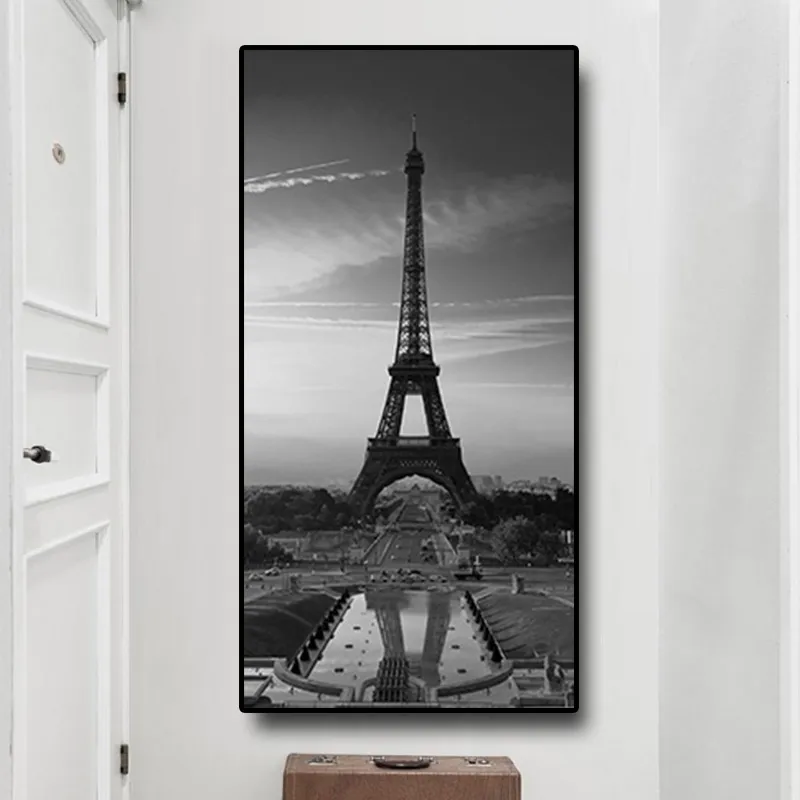 Siyah Beyaz Paris Eyfel Tower Peyzaj İskandinav Posterleri ve Yazdırıyor Cityscape Canvas Sanat Duvar Resim Oturma Odası İçin