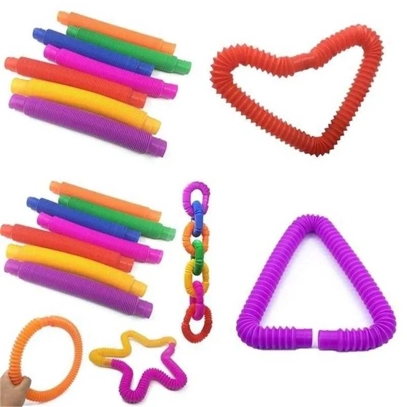 Pop Tube Sensory Fidget Twist Tubes Toy Stress Anxiety Relief Stretch Telescopic Bellows Extension Finger Straw Spring for Children Goods