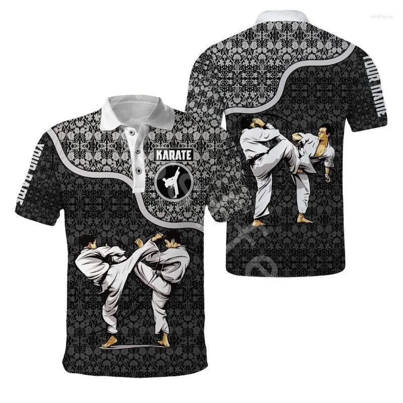 Herrpolos karate sport 3d tryckt mode sommartröjor streetwear kort ärm män t-shirt casual klädstil-k31men's Men'smens mil
