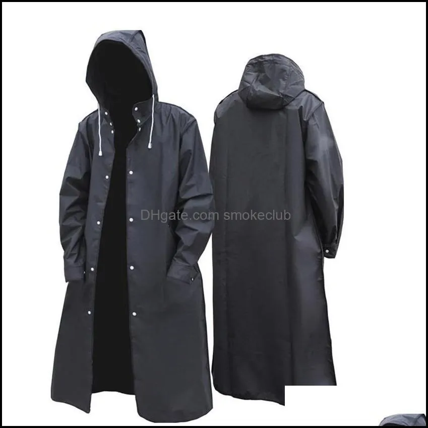 Adt Long Waterproof Rain Coat Women Womens Mens Impermeable Wear Men Eva Black Thicken Hooded Poncho 220217 Drop Delivery 2021 Raincoats Gea