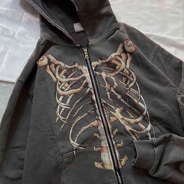 Y2K Harajuku Skeleton Zip Up Hoodie Loose Fit... From 