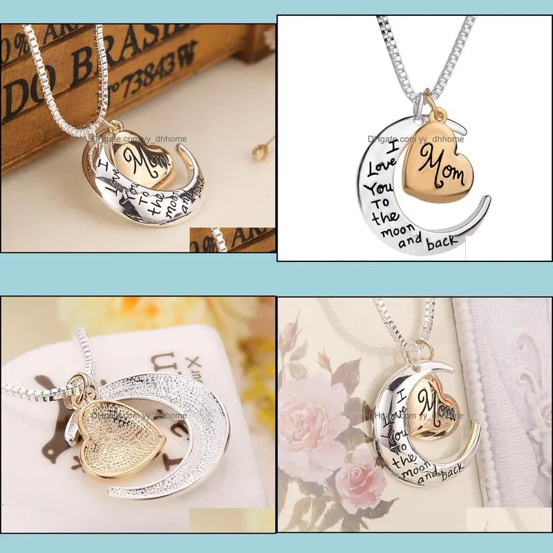 HOT Heart Jewelry I love you to the Moon and Back Mom Pendant Necklace Mother Day Gift Wholesale Fashion Jewelry free ship