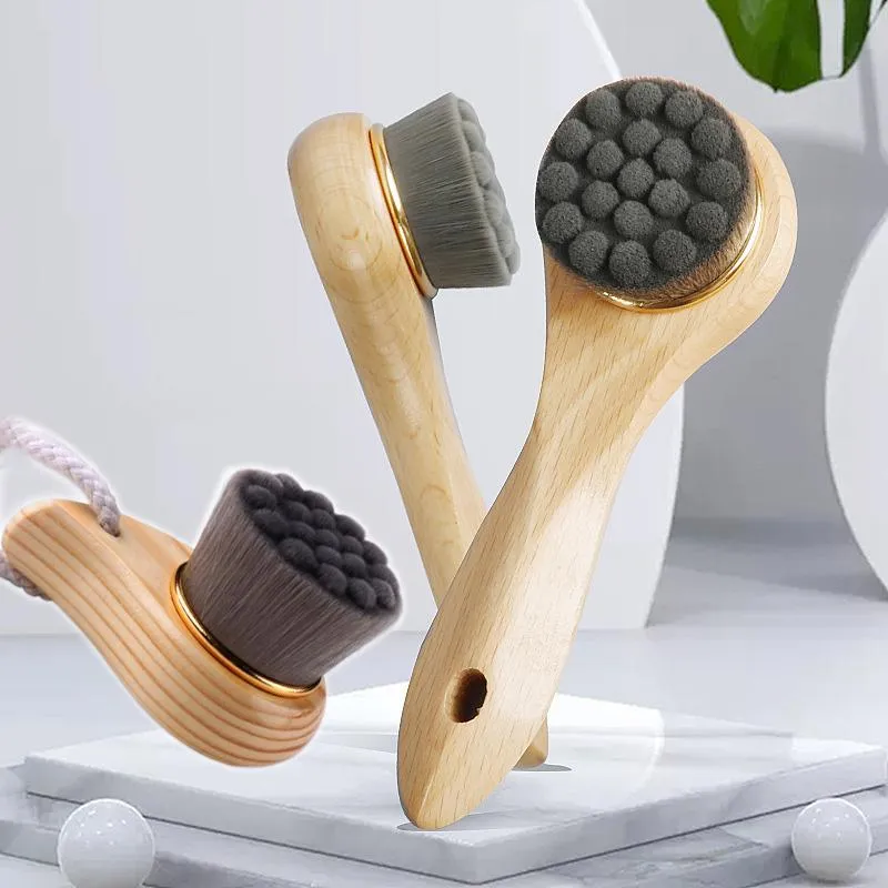 Pinceaux de maquillage manche en bois doux visage brosse nettoyante exfoliant visage propre pores points noirs peau profonde beauté outil maquillage