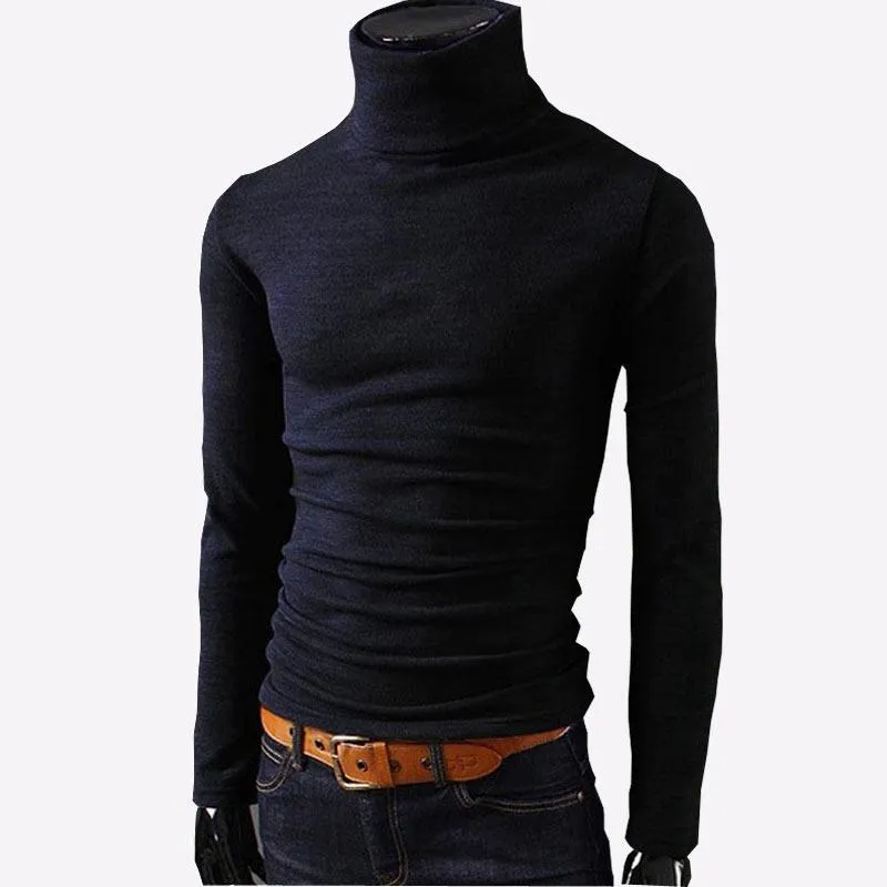 Pulls pour hommes Automne Hommes Casual Mâle Col Roulé Homme Noir Solide Tricots Slim Fit Marque Vêtements SweatersMen