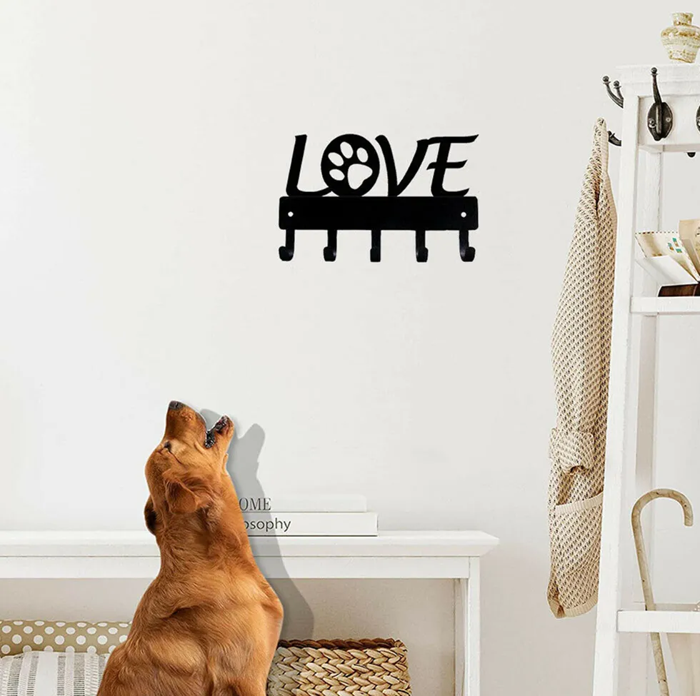 Art mural en métal amour avec patte de chien #1 porte-clés cintre chien laisse organisateur fer Art décoration murale