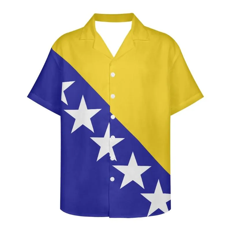 Chemises décontractées pour hommes Drapeau de la Bosnie-Herzégovine Motif de conception Été Vintage Mode Manches courtes Hawaii Pour Hommes Camisa Masculina