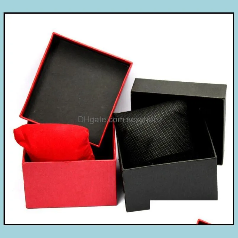 Fashion Watch boxes black red paper square watch case with pillow jewelry display box storage box free ship