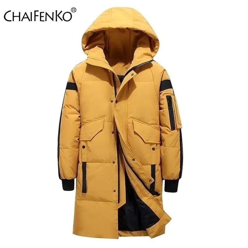 Chaifenko Brand Brand Winter Down Down Jacket Мужчина повседневная ветрозащитная длинная толстая ветряная палата с капюшоном Men Solid Parkas Men 3xl 201116