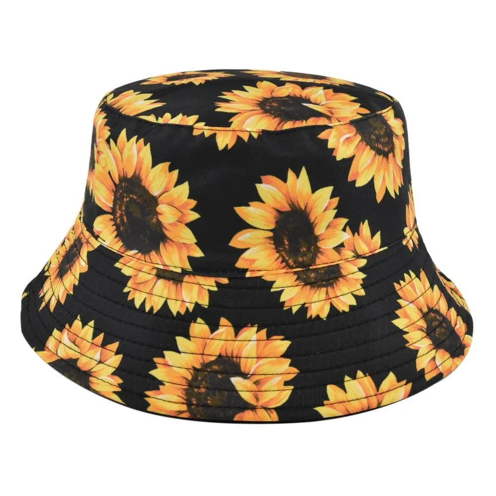 Four Seasons Women`s Sunflower Print Bucket Hat Big Brim Fashion Simple Sun Hat Wholesale de333