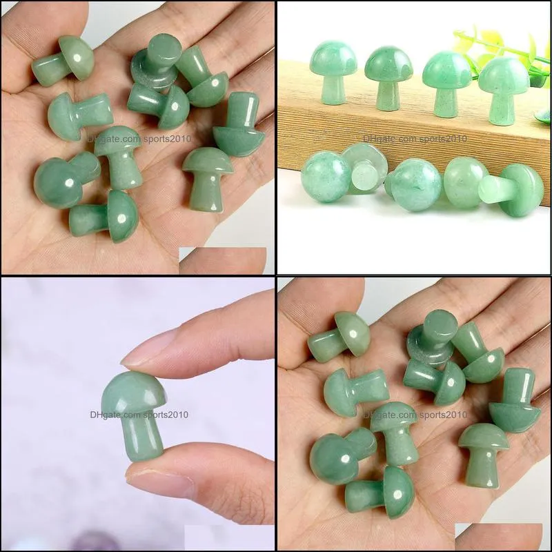 20mm green aventurine mini mushroom plant statue natural stone carving home decoration crystal polishing gem sports2010