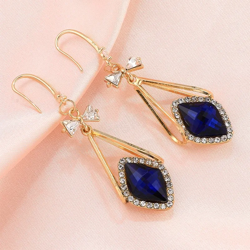 Tempérament arc avec diamant bleu opalite boucles d'oreilles pour femmes mode coréenne boucle d'oreille fête d'anniversaire bijoux cadeaux