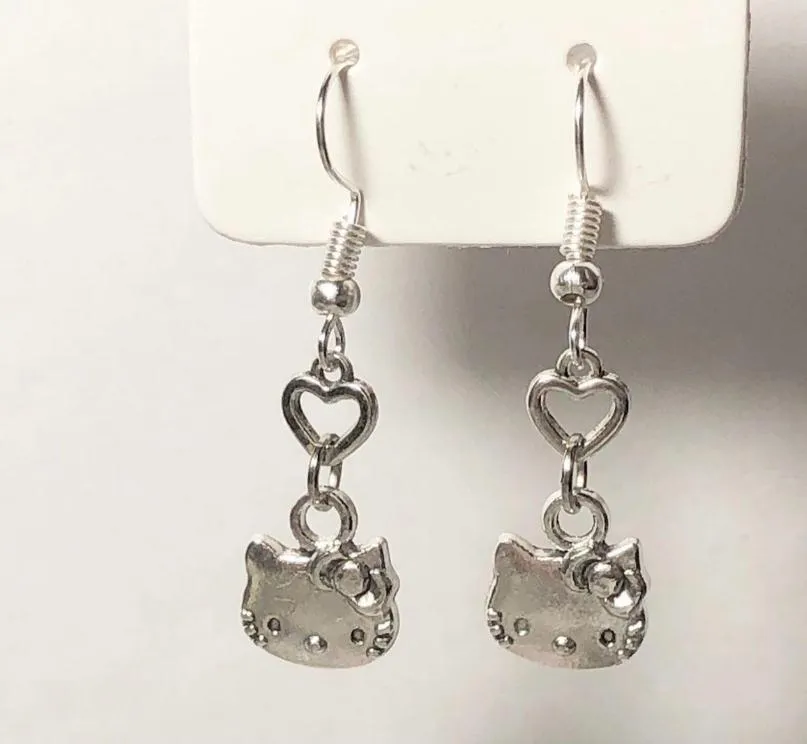Gothic Style Korea Kawaii Heart Cat Pendant charms Drop Earrings Aesthetic girl Grunge Fairy Core Accessories Art Jewelry