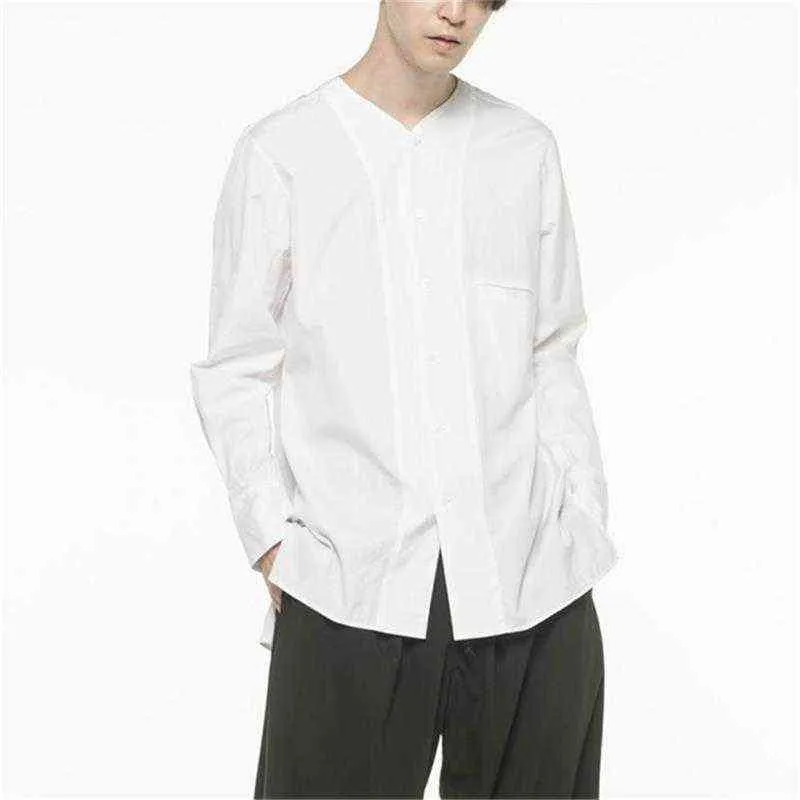 Camicia a maniche lunghe senza colletto da uomo Primavera ed estate Nuova camicia allentata Ruffian Bella Camicia a maniche lunghe e media per giovani di grandi dimensioni L220704