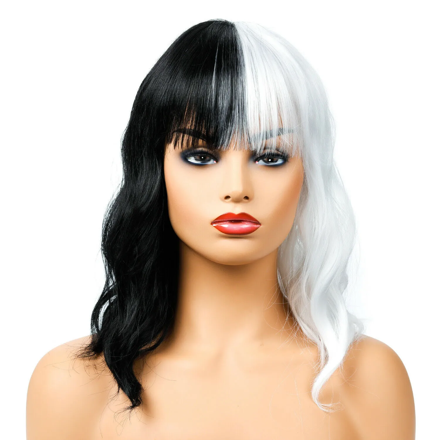 Womens White Black Curly Hair Wigs Fashion for Daily Party Cosplay Comple