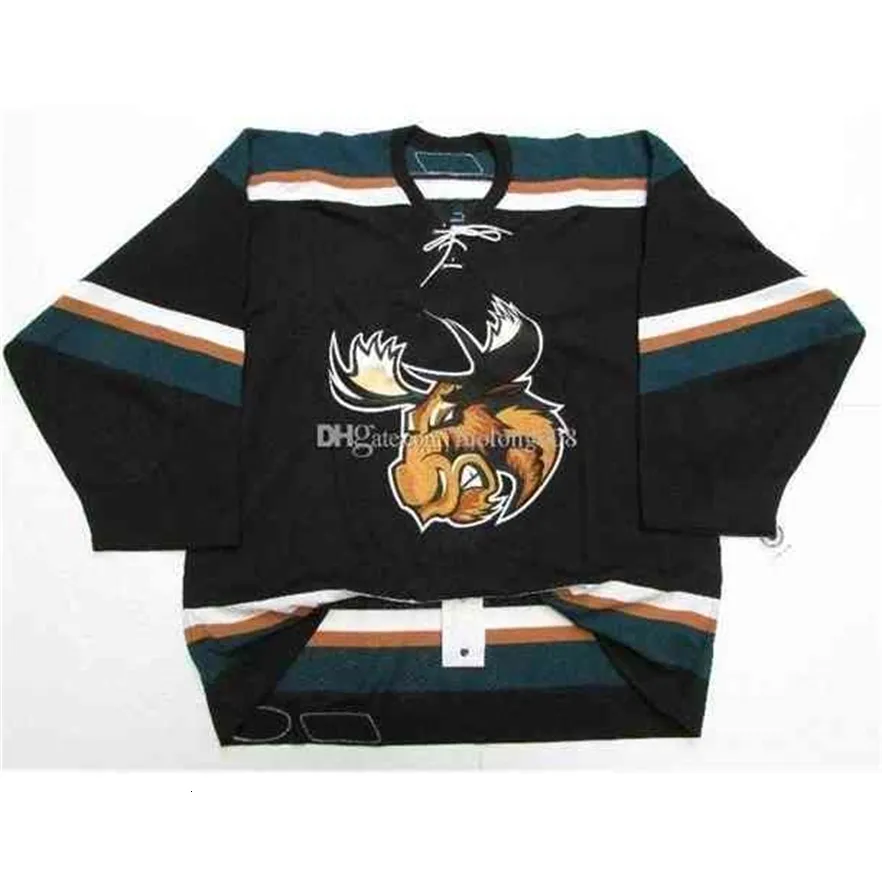 Mrth 2020 Manitoba Moose Ahl Black Team Eveded Hockey Jersey Haft Hafted Dostosuj dowolny numer i nazwy koszulki