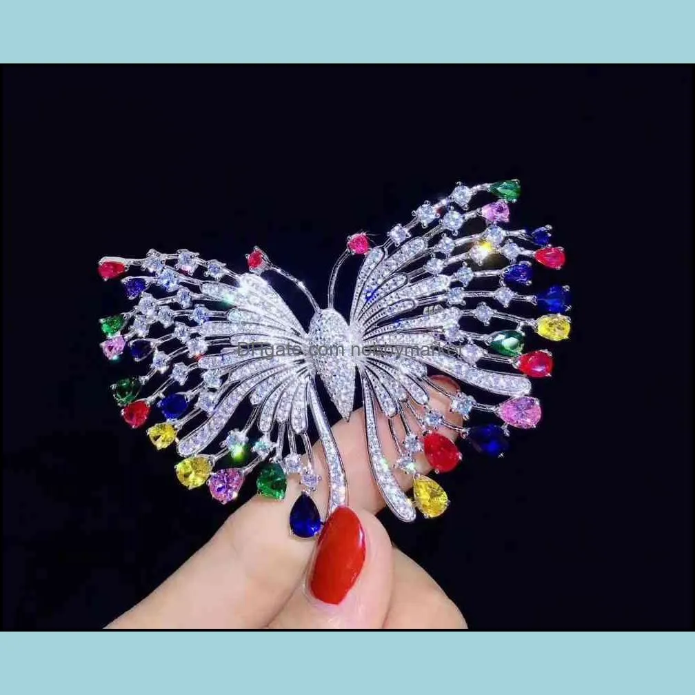 1pc 38x60mm golden plated multi color Cz micro butterfly brooch