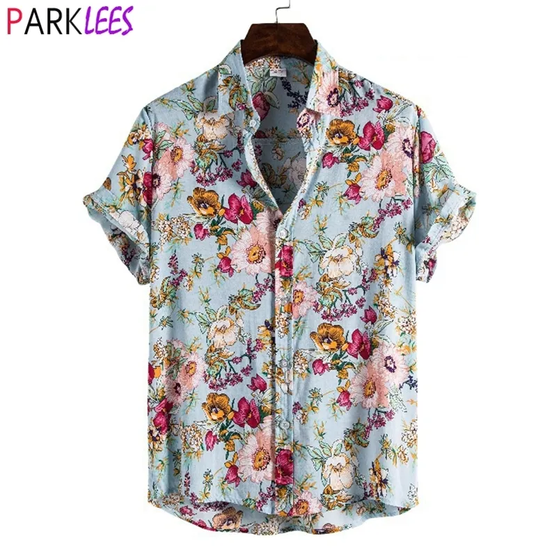 Floral Hawaiian Aloha Shirt Men Summer Short Sleeve Quick Dry Beach Wear Casual Button Down Vacation Clothing Chemise Homme 220706