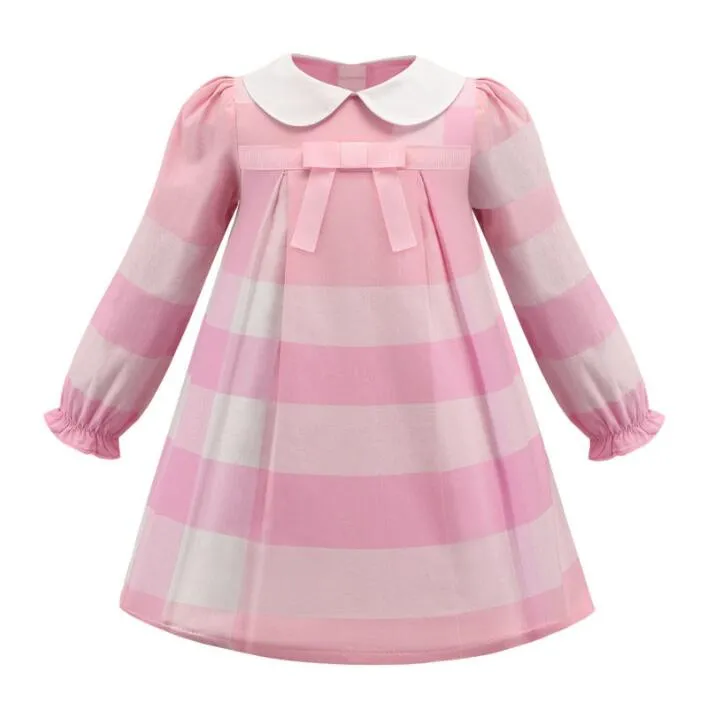 Vestidos de manga longa de meninas de meninas bebês primavera, o outono da primavera, rosa princesa Bowknot Dress Girl Saias de algodão Salia de 2-8 anos