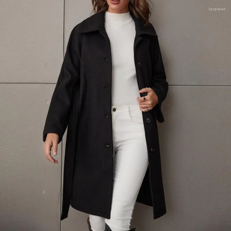 Women's Wool & Blends 2022 Fall/winter European And American Cross-border Fashion Loose Coat Female Black Temperament Office Lady Jacket Ber