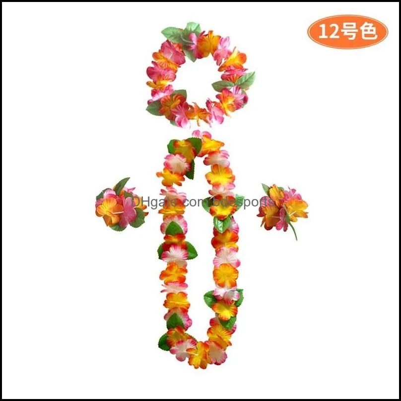 Hawaiian Artificial Flowers Garland Necklaces Flower DIY Fancy Dress Accessories Headband Bracelet 4pcs/set Party Decoration 2334 T2