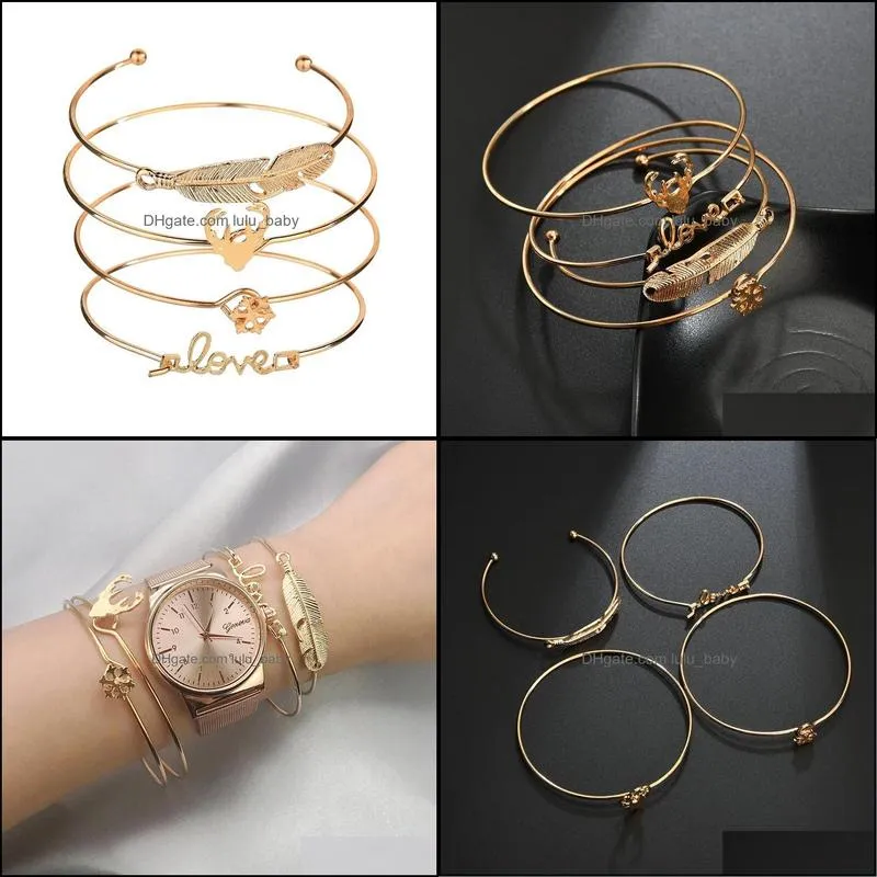 cross-border european bracelets fashion simple leaves deer head love snowflake bracelet 4 sets of foreign trade jewelry