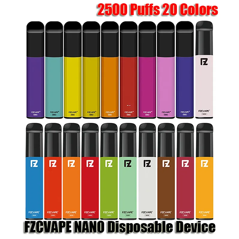 FZCVape Nano originale Dispositif de cigarettes E 2500 Puffs 1000mAh Batterie 6 ml Cartouche de poterie préremplie POD PEN VS BANG XXL Authentique