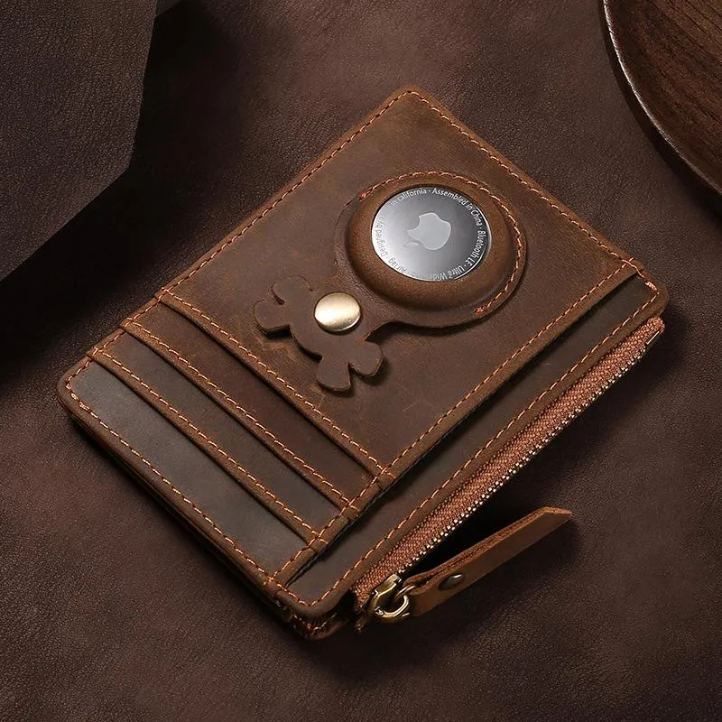 Card Holders Top Genuine Leather Wallet With Airtag Slot Men Holder Case Airt Tag Male HolderCard HoldersCard