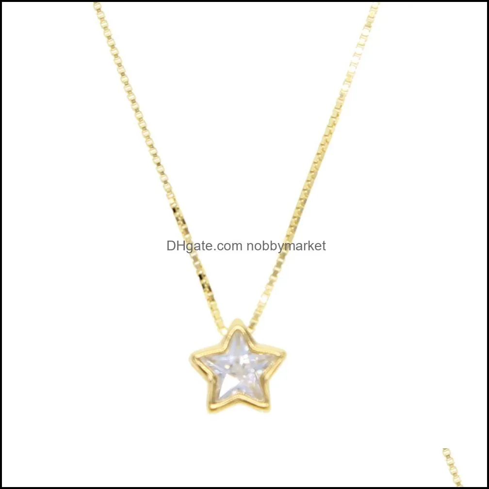 100% real 925 sterling silver star heart shape pendant necklace with silver gold box chain necklace for wedding jewerlry