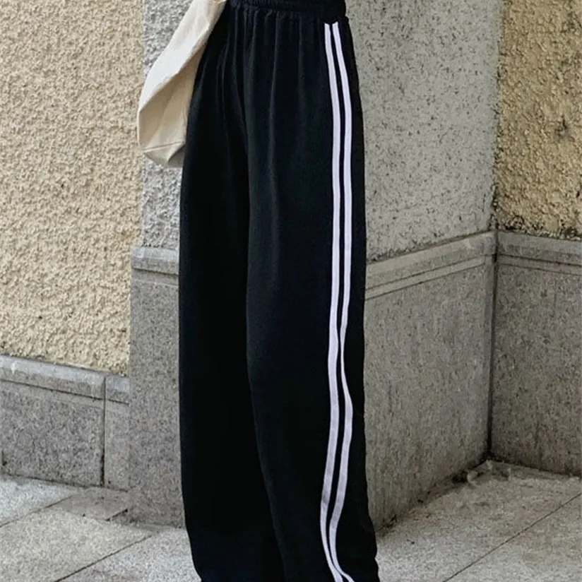 HOUZHOU pantalon de survêtement noir automne Style coréen mode imprimé Baggy pantalon Joggers décontracté all-match taille haute pantalon 220325