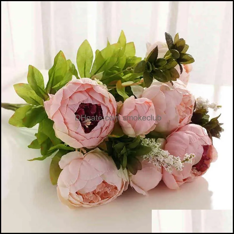 6 Heads European-style Core-spun Peony Artificial Flowers Wedding Living Room Table Decoration Flower Valentine`s Day Gift DIY