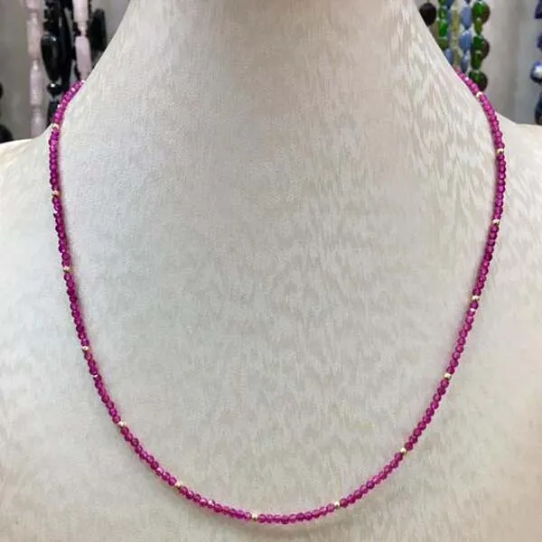 Ruby 2mm Faceted Bead Choker Necklace Women GIME NICE