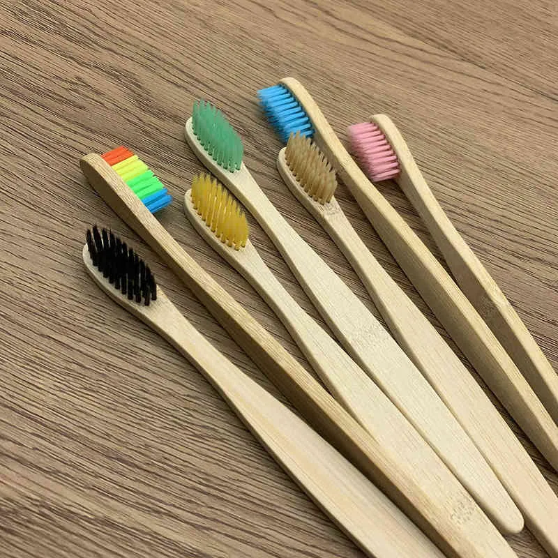 Cepillo de dientes 10pc eco amigable cepillo de dientes de bambú biodegradable cuidado oral libre de plástico adultos mango de mango 0511
