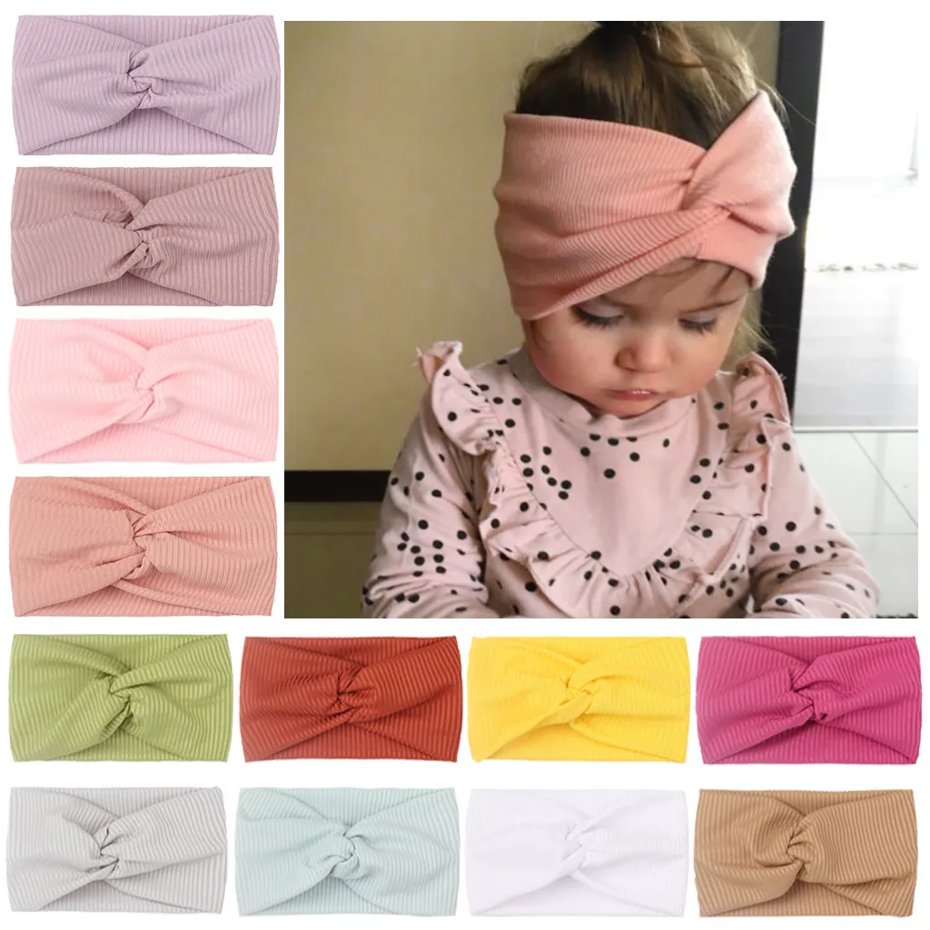 2022 Spring Autumn Fashion Knitted Hair Accessories Solid Soft Elastic Newborn Baby Girl Headbands Turban Headband