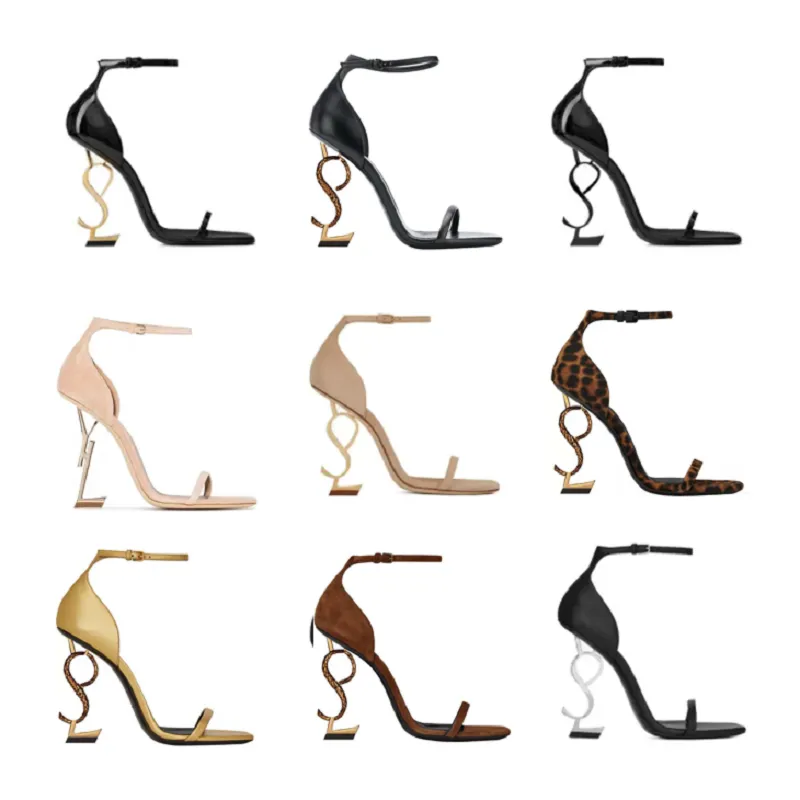 New Opyum High Heels Designer Sandálias femininas abertas do dedo do pé de calcanhar de calcanhar de metal clássico Sapato estilista de moda de sandália com caixa de poeira tamanho 35-41