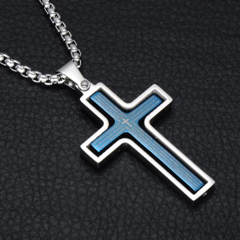 Colares pendentes CottVochristian Faith Multilayer Rotatable Bible Cross Colar Colar Unissex Aço inoxidável Jóias de corrente