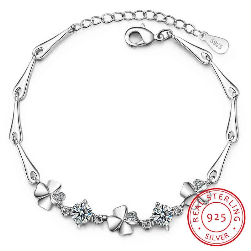 925 brazalete de plata esterlina para mujeres afortunadas lindo y dulce estudiante femenina pulsera de cuatro hojas Bracelets novia San Valentín regal