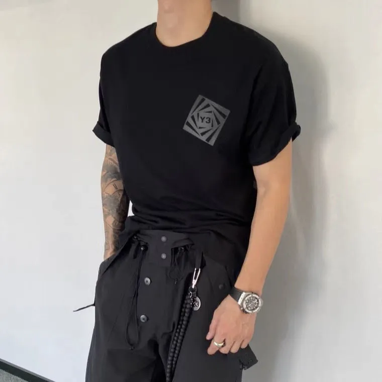 Hommes femmes t-shirts Y3 noir samouraï ombre impression col rond ample manches courtes T-Shirt chemises décontractées
