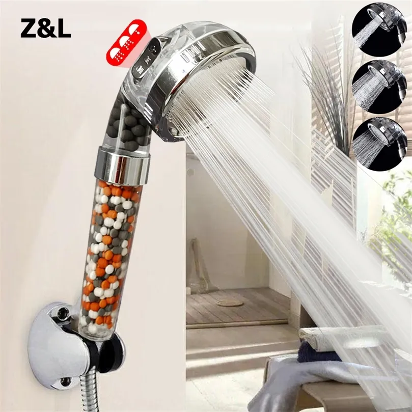ZL 3 모드 조정 가능한 휴대용 욕실 샤워 헤드 가압 물 절약 음이온 미네랄 필터 고압 샤워 헤드 220401