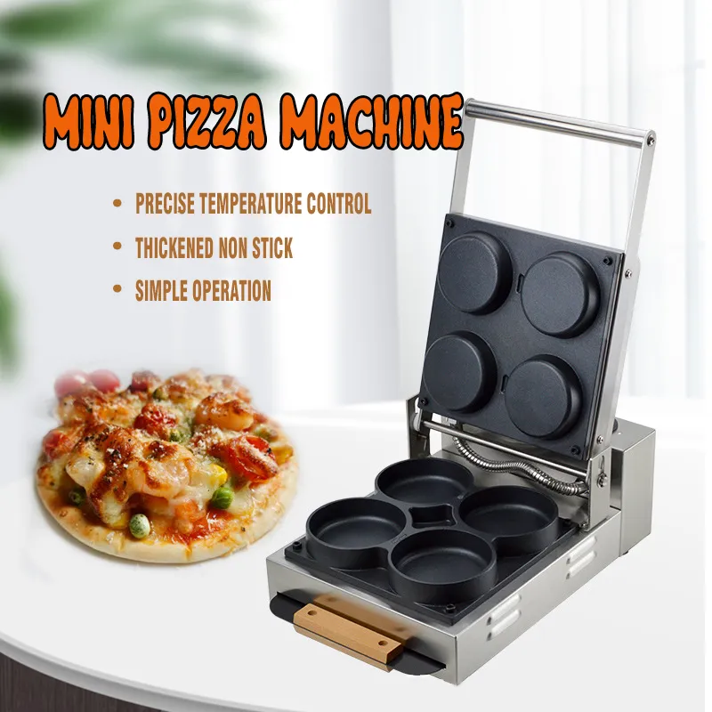 Kommersiella pizzaugnar våffla maker rostfritt stål elektriska multifunktionella mini pizzor våfflor maskin 4 st vafflar