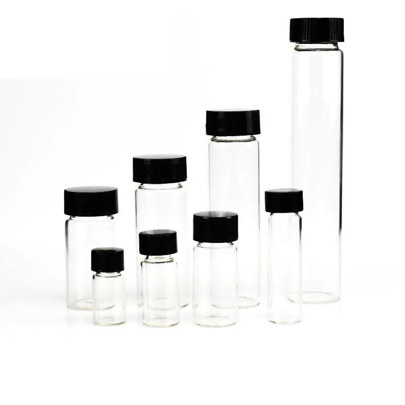 Lab levererar 3 ml till 50 ml transparent klara glasprovflaskor eterisk oljeflaska kemi injektionsflaskan containerlab tillförsel