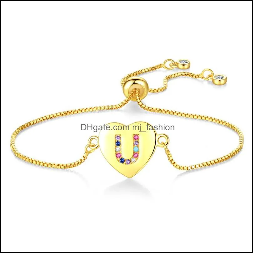 26 a-z english letter initial heart bracelet gold letter charm bracelet adjustable english alphabet bracelet christmas ornament gift-y