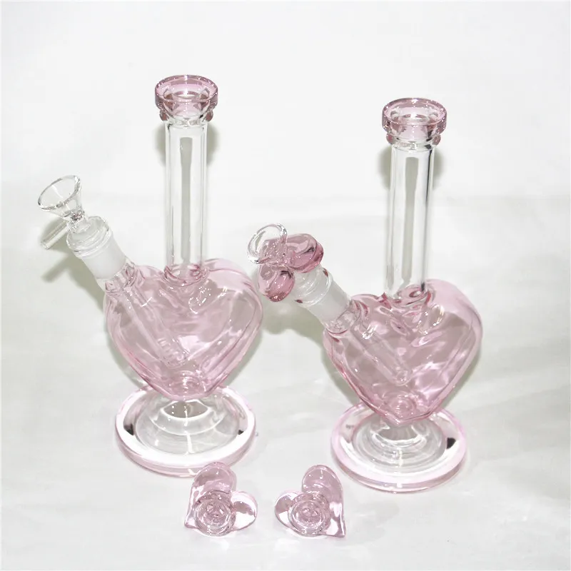 Bong in vetro a forma di cuore Tubi per l'acqua Narghilè 9 pollici Olio Dab Rigs Becher Bong Spessi Piccoli impianti di cera Chiodi banger al quarzo