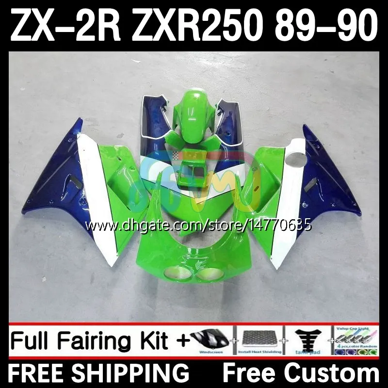 Motorcykelkropp för Kawasaki Ninja ZX2R ZXR250 ZX 2R 2 R R250 ZXR 250 89-98 BODYWORK 8DH.96 ZX2 R ZX-2R ZXR-250 89 90 ZX-R250 1989 1990 Full Fairings Kit Green Blue
