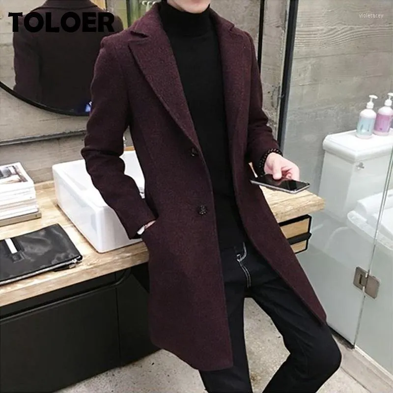 Men's Trench Coats Men Wool Blends Casual Long Mens Thick Fashion Warm Jacket Man Lapel Spring Autumn Overcoat Size 5XL CoatMen's Viol22