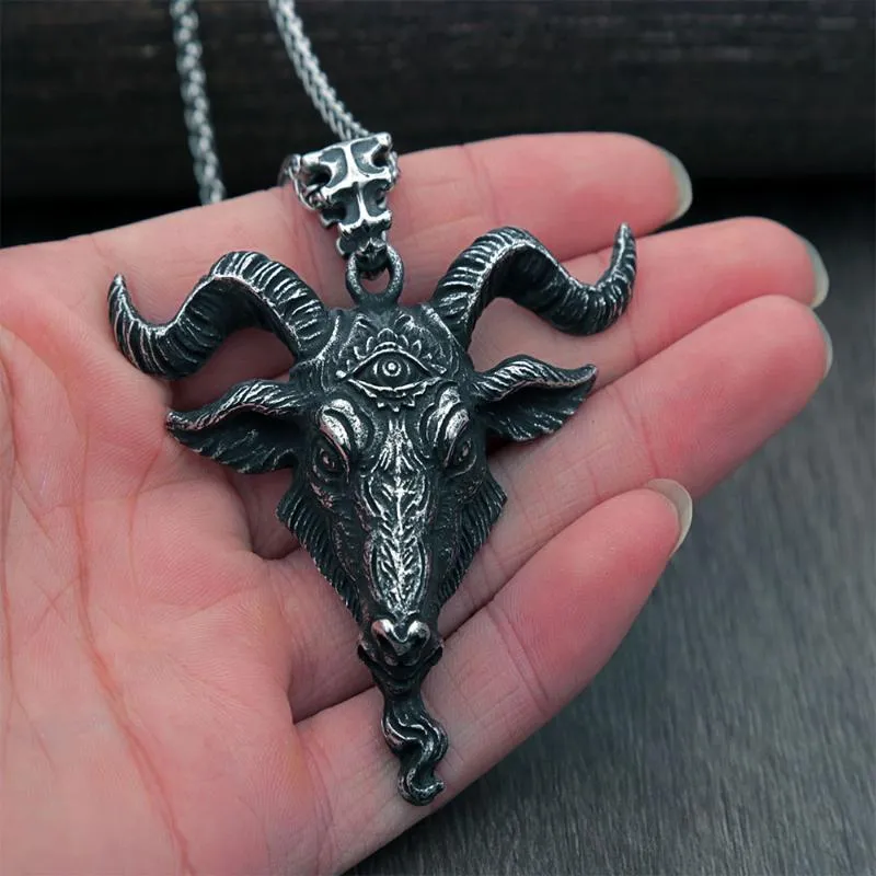 Pendant Necklaces Gothic Heavy Duty Men Satan Goat Head Necklace Vintage Stainless Steel Lucifer Sheep Motorcycle JewelryPendant