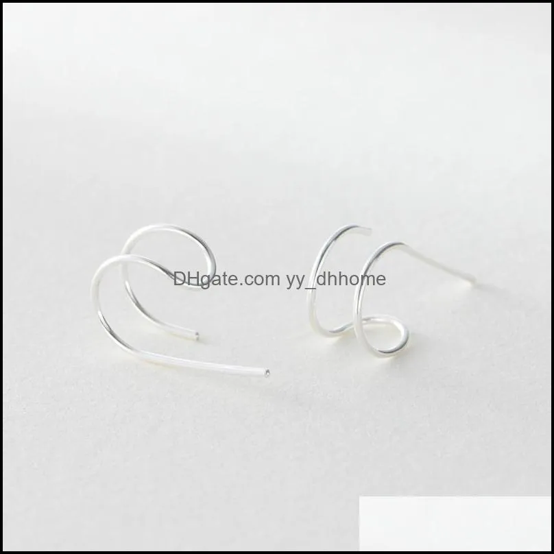 100% Genuine 925 Sterling Sliver Stud Earrings for Girls Korea Japan Minimalist Double Layers Earring Party Jewelry YME619